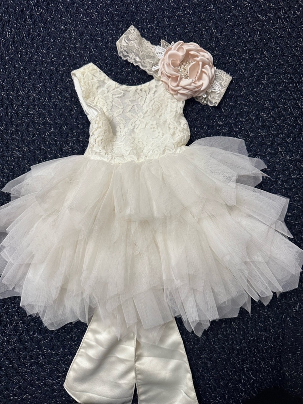 Ivory Lace & Tulle Flower Girl Dress with Headband